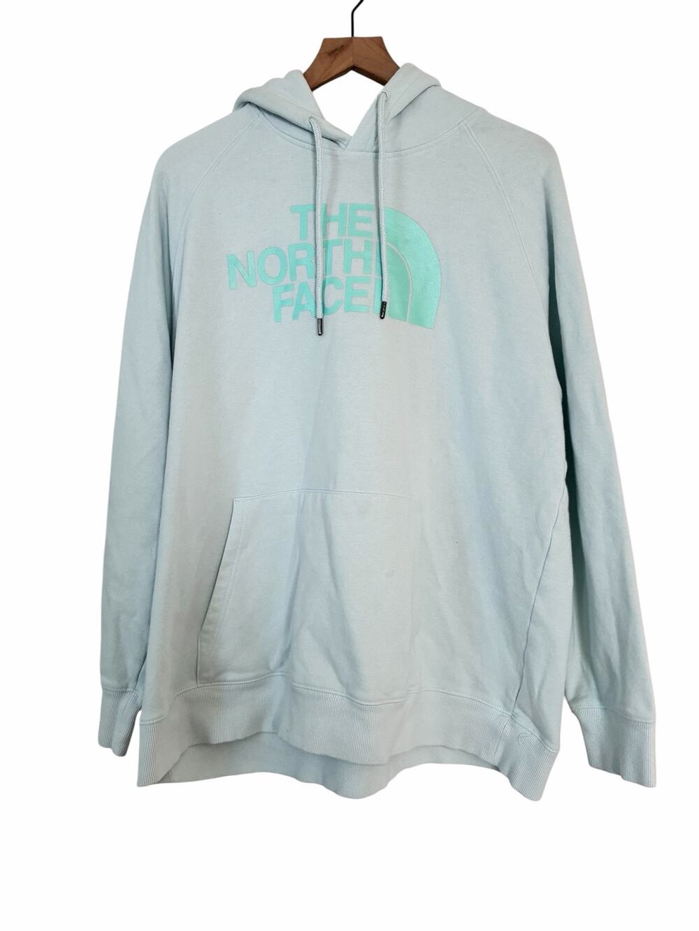 The North Face Womens Light Blue Green Logo Sweatshirt Hoodie Size XXL